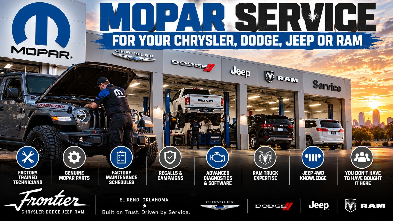 Mopar service for Chrysler Dodge Jeep and Ram vehicles at Frontier CDJR in El Reno Oklahoma